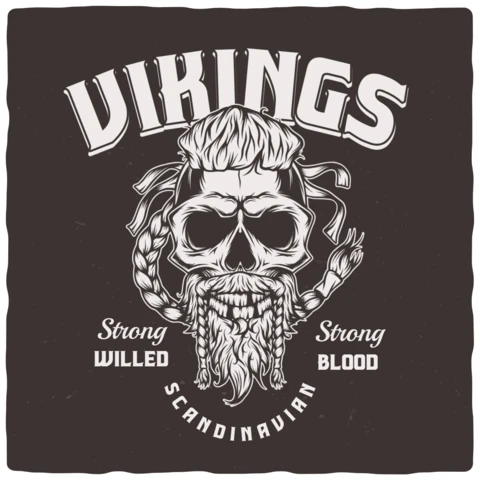 Skull Vikings Vintage T-shirt Design Template