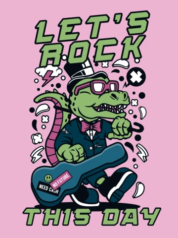 Music Rock Crocodile Cartoon T-Shirt Design Template