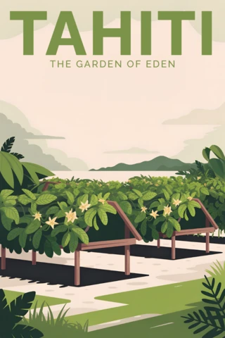 Tahiti Vanilla Garden of Eden Vintage Design Template for Travel Posters