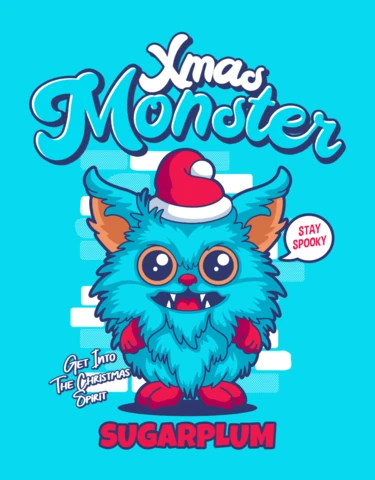 Modèle d'affiche de bande dessinée de Noël avec un monstre duveteux et amusant