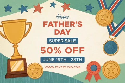 Vintage Father's Day Sale Template Design with Trophy and Medals