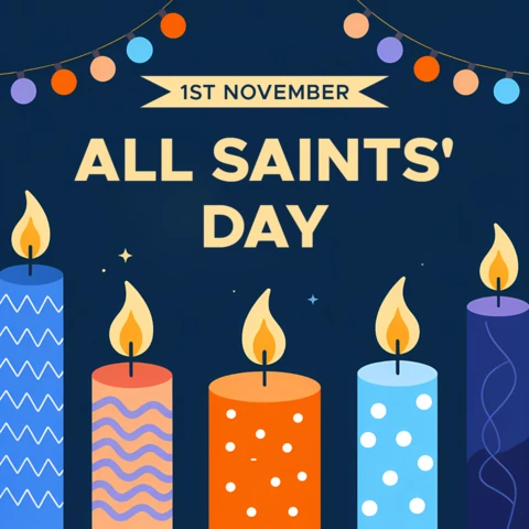 Colorful Candle Design Template for All Saints' Day Celebration