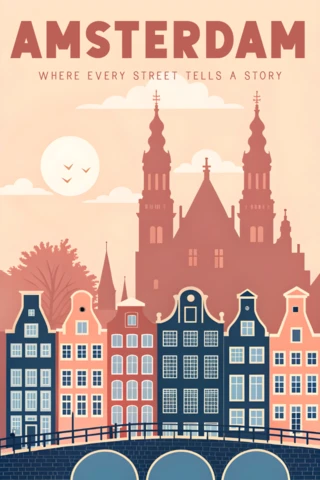 Amsterdam Vintage Design Template for Travel Posters