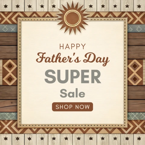 Father's Day Sale Design Template with Ethnic Wood and Geometric Patterns