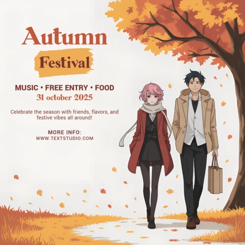 Autumn Festival Design Template with Anime Characters for Event Promotion