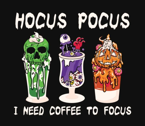 Hocus pocus i need coffee plantilla de diseño de camiseta de halloween