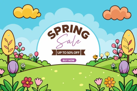 Modelo de design de liquidação de primavera - estilo floral colorido e natural para promoções