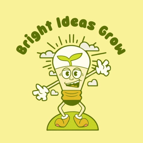 Heldere ideeën groeien gloeilamp spruit voor eco-innovatie t-shirt ontwerp sjabloon