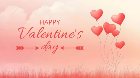 Soft Romantic Valentine's Day Card with Heart Balloons