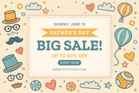 Whimsical Father's Day Sale Template Design - Editable Big Sale Announcement with Fun Graphics