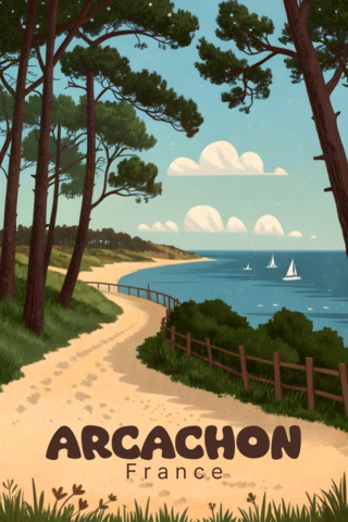 Arcachon France Vintage Landscape Design Template for Travel Posters