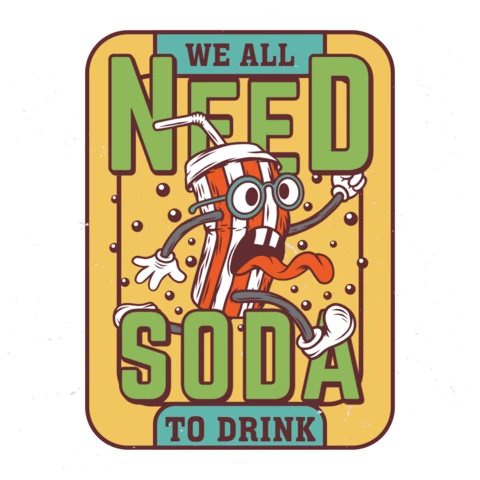 Funny Soda Drink Character T-Shirt Design Template