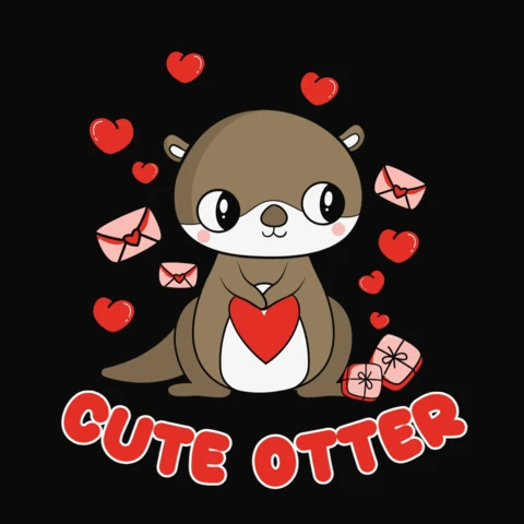 Cute Otter Valentine's Day T-Shirt Design Template