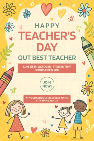 Happy Teacher's Day Editable Template - Whimsical Design for Celebratory Events