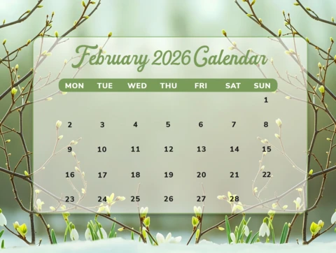 Floral Design Template for February 2026 Calendar