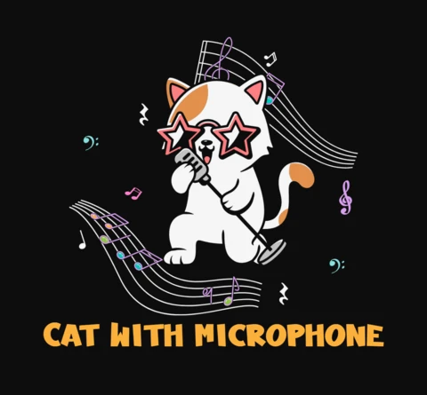 Funny Cat With Microphone Music T-Shirt Design Template
