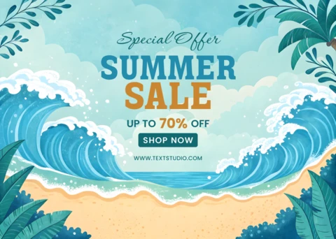 Modelo de design de venda de verão com ondas tropicais e estética de praia