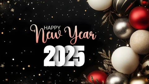 Elegant Black and Gold Happy New Year 2025 Card Template