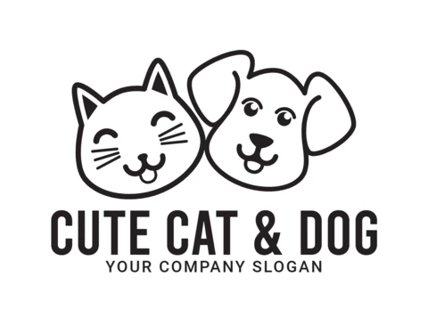Modelo de design de logotipo de cachorro e gato fofo