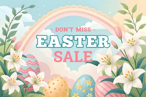 Spring-Themed Easter Sale Design Template with Floral and Egg Motifs