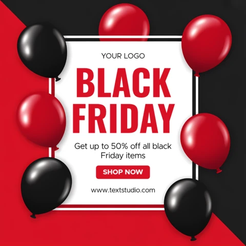 Black Friday Sale Design Template with Balloons for Promotional Flyers