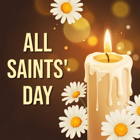 All Saints' Day Candle Design Template with Floral Accents for Greeting Cards