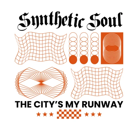Synthetic Soul Abstract Grid with City Runway Motto T-Shirt Design Template