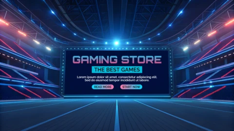 Gaming Store Template with Neon Design for Best Games Promotion
