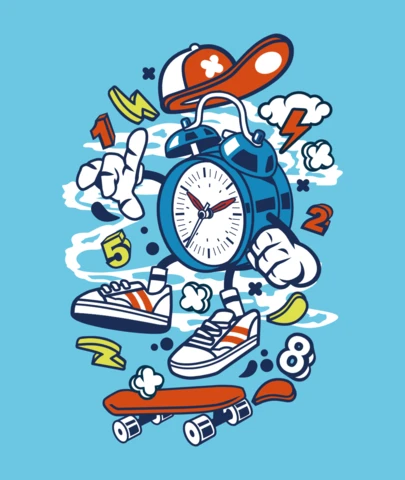 Twin Bell Clock Cartoon Character T-Shirt Design Template