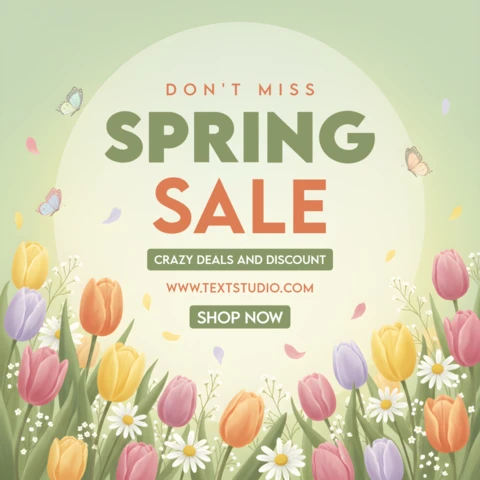 Spring Sale Poster – Vibrant Tulips, Daisies, and Butterflies with Crazy Deals Announcement