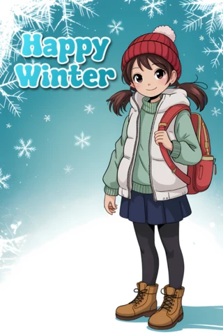 Winter-Themed Design Template Featuring Anime Girl for Greeting Cards