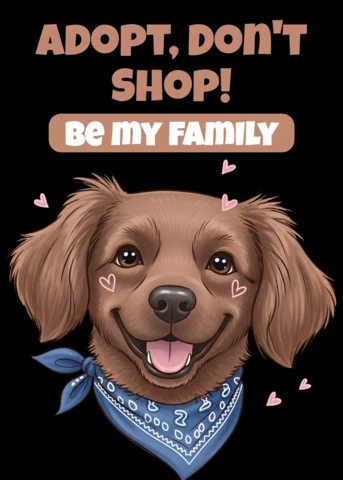 Dog Adoption Awareness Template with Cute Cartoon Style for T-Shirt Design