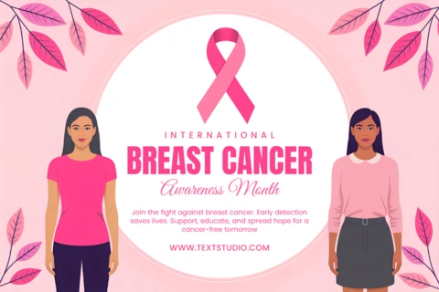 Breast Cancer Awareness Month Design Template for Posters with Pink Ribbon and Female Figures