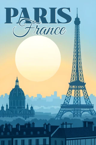 Sunrise in Paris Vintage Design for France Travel Souvenir Posters