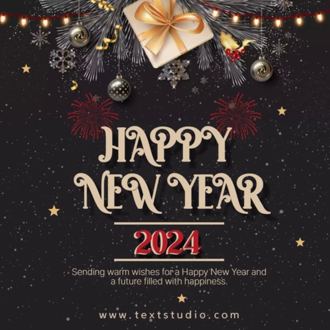 Zwarte en rode feestelijke happy new year facebook post