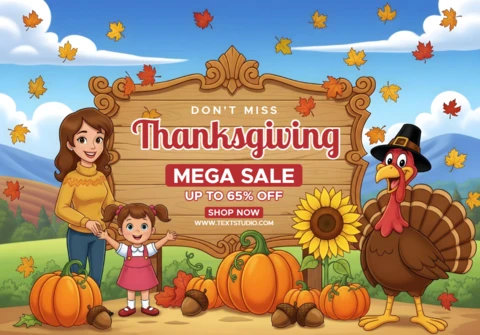 Cartaz vibrante de venda mega de Ação de Graças com elementos familiares e da natureza, modelo de design de banner promocional.