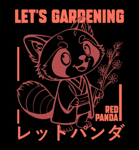 Let’s Gardening A Cheerful Red Panda Bringing Nature to Life T-Shirt Design Template