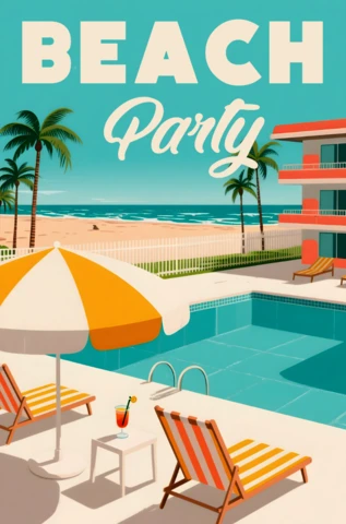 Modèle de design rétro pour flyers d'événements d'été rétro de fête sur la plage