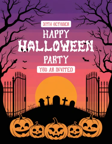 Invitation de fête d'Halloween effrayante avec des citrouilles et un design gothique