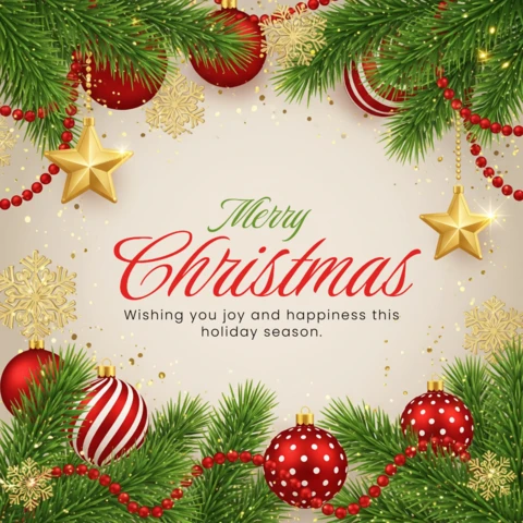 Elegant Garland with Snowflakes and Baubles Framing Merry Christmas and Love-Filled Wishes Design Template