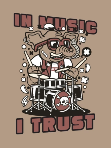 Musica rock retrò con modello di design t-shirt con personaggio elefante
