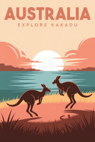 Ilustração de canguru em estilo vintage Kakadu da Austrália para cartazes de viagem