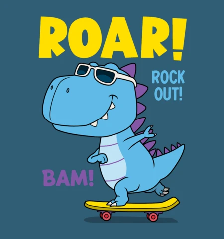 Fun Dino Skateboard Design Template for Kids T-Shirt Print
