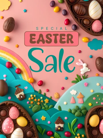 Modèle de conception de vente de Pâques coloré avec des éléments ludiques de bonbons et de printemps