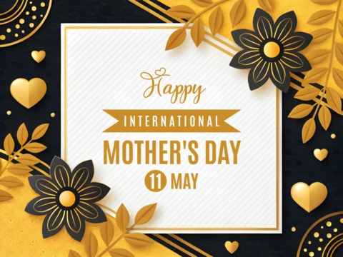 Yellow and Black Floral Mother's Day Design Template for International Celebrations