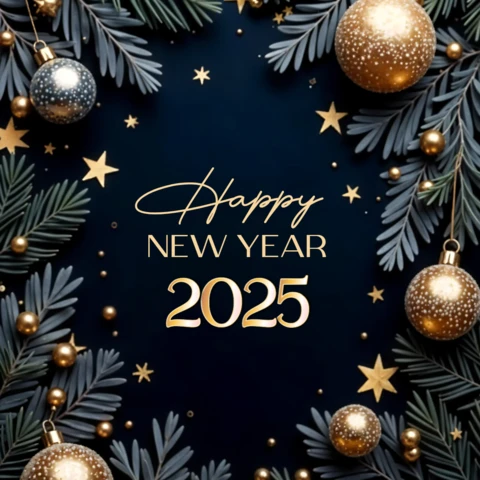 Happy New Year 2025 Golden Ornaments Design Template