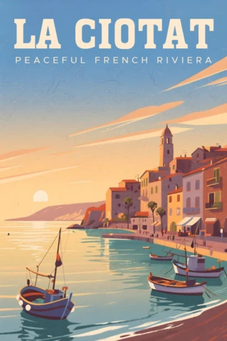 Coastal Landscape Design Template with Boats for Travel Posters