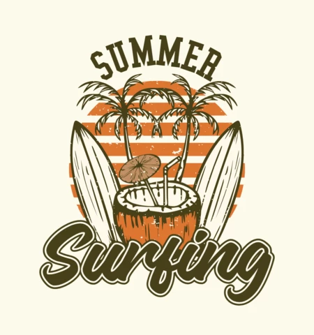 Surfing Board Summer Vibes Vintage T-shirt Design Template