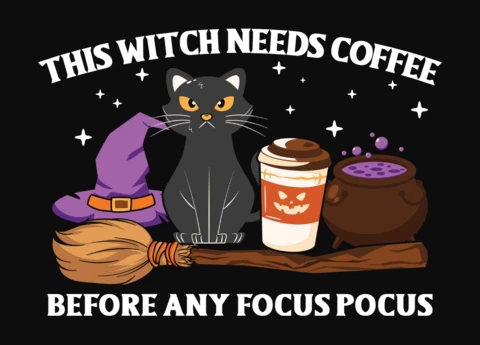 Witch Black Cat Focus Pocus Halloween T-Shirt Design Template