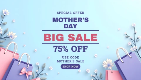 Mother's Day Big Sale Design Template - Elegant Floral Style with Gift Bags